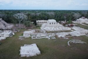 Aerial view of mayapan ruins
