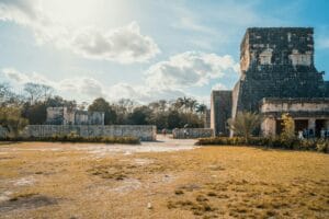 Dramatic view of courtyard in chichen itza