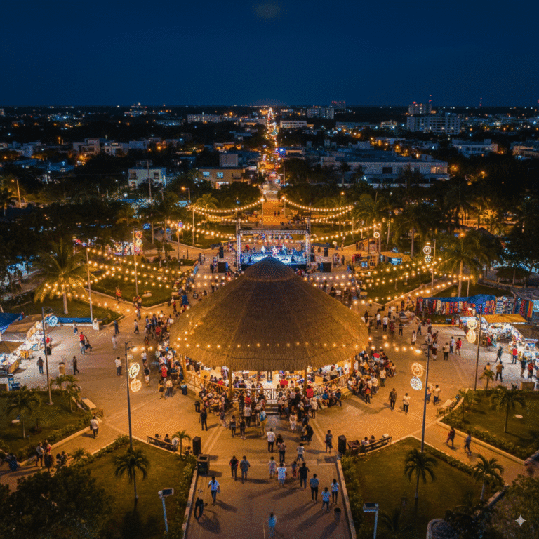 Image of Parque Las Palapas food at night